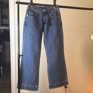 Pretty Little Thing Medium Blue Wide Leg Turn Up Hem Jeans